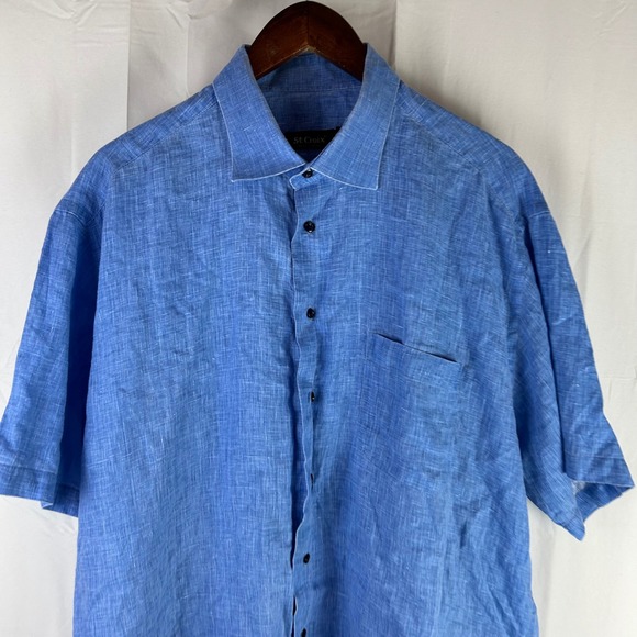 St Croix Mens Blue 100 Linen Short Sleeve Button Up Shirt Made Italy XXL - Picture 2 of 9